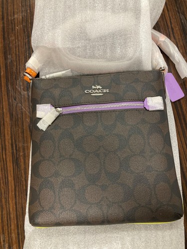 Coach CL671 Mini Rowan File Bag Marrone Firma Argento Marrone Iris Multi Nuova con etichette