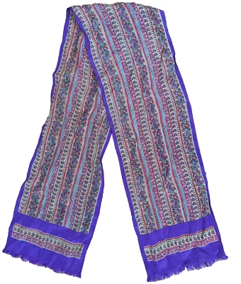 Cachecol vintage barba 100% seda paisley feminino roxo vermelho feito no Japão 40x6,25 - Imagem 1 de 4