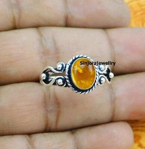 Amber gemstone ring 925 sterling silver handmade Gift US size 5 to 10 - Picture 1 of 4