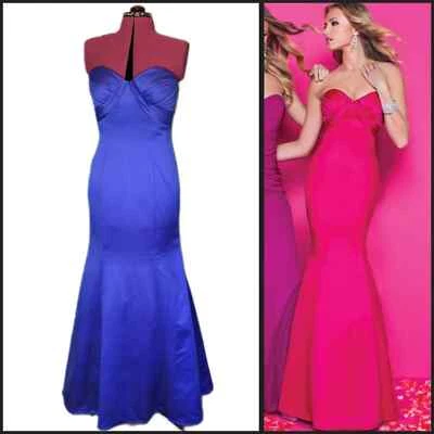 Impression Damas de honor Vestido de satén Azul Cobalto Plisado Corpiño Sirena Falda talla 12 Foto 1 de 4