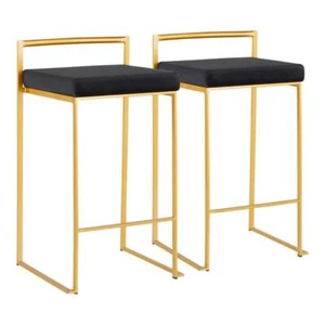 Lumisource Bar Furniture 17.5"W Cushioned Velvet Metal Stackable Brushed Black - Picture 1 of 6