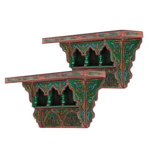 Set of 2 Painted Moroccan shelf, Wall Shelves Floating Shelves Green Vintage, - Picture 1 of 8