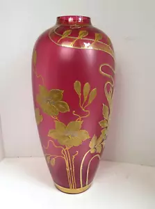 Jarrón grande de vidrio esmaltado aplicado Art Nouveau de 12 pulgadas de alto - Imagen 1 de 10