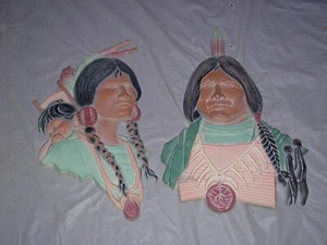 Made In USA Sexton Native American Indian Metal Wall Hanging Set of 2 See Pics - Picture 1 of 13