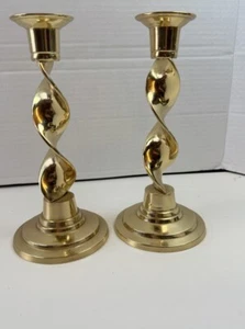 Vintage Pair Of  Dutch Brass Barley Twist Candlesticks 8in  Mid Century Decor - Picture 1 of 11