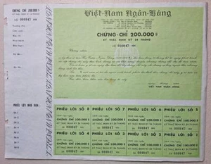 South Vietnam Bank 200,000 Dong Recurring Deposit Certificate, Unissued 1970's - Picture 1 of 2