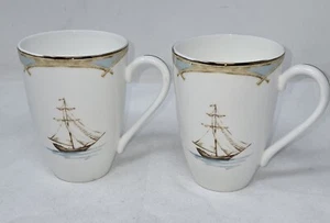 SET OF 2 LENOX MICRO SAFE BRITISH COLONIAL COLLECTION TRADEWIND SAILBOAT MUGS - Picture 1 of 6