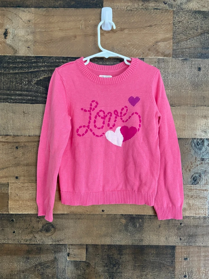 Children's Place Pink Long Sleeve Knit Girls "Love" Sweater Sz 5/6 Casual Soft - Image 1 of 3