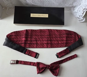 Robert Talbott Protocol Pure Silk Bow Tie & Cummerbund Dark Red Black Geometric - Picture 1 of 12