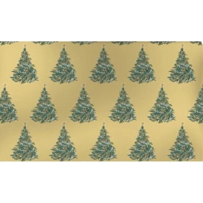 Hallmark Wrapping Paper Christmas Trees On Gold Foil 22.5 sq ft Roll Holiday - Image 1 of 4