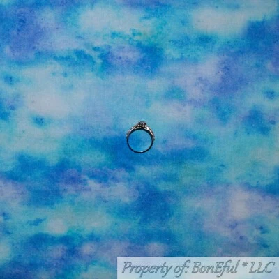 BonEful Fabric FQ Cotton Quilt Aqua Blue Sky White Cloud Blender Texture Scenic - Image 1 of 4