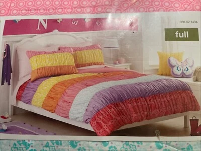 Juego de cama completo Circo de 7 piezas con bandas rosa púrpura naranja amarillo edredón fundas sábanas  Foto 1 de 4