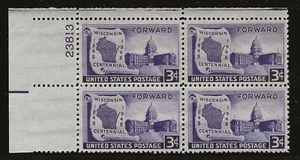US Scott #957, Plate Block #23813 1948 Wisconsin 3c FVF MNH Upper Left - Picture 1 of 1