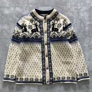 Dale Of Norway Ski Knit Cardigan Sweater Reindeer Fair Isle Men's Size M White - Picture 1 of 8