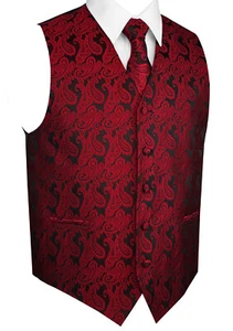 Men's Paisley Formal Tuxedo Vest Tie & Hankie set Wedding Prom Cruise Homecoming - Picture 1 of 77
