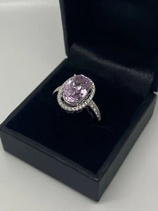 4.45 ct Kunzite Diamond Ring 18ct White Gold - Picture 1 of 9