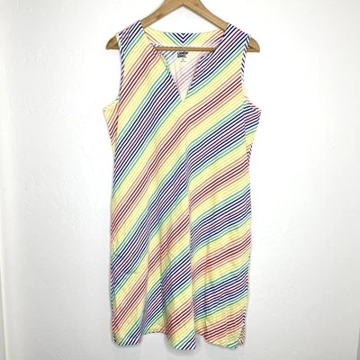 Vestido feminino Lands’ End listrado arco-íris sem mangas médio - Imagem 1 de 4