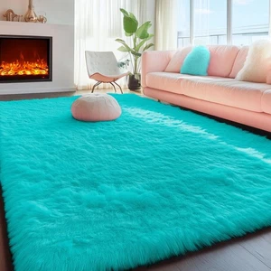 Soft Fluffy Teal Area Rugs for Bedroom Kids Room Living Room Rug Shag Furry C... - Picture 1 of 8