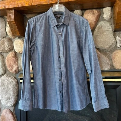 Camisa para hombre Marc Anthony azul a rayas calce ajustado con botones, talla L Foto 1 de 4
