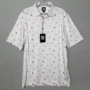 FootJoy Polo Shirt Mens Large White Allover Graphic Print Lisle Golf Performance - Picture 1 of 11