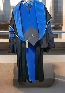 Cotrell and Leonard schwarz blau Samt Tam Kapuze und Morgenmantel Regalia Abschlusskleid - Bild 1 von 21