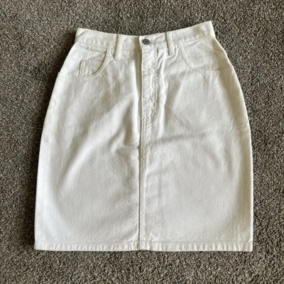 Falda Vintage Guess Georges Marciano Talla 28 Blanco Algodón Denim Tiro Alto Rodilla Foto 1 de 4