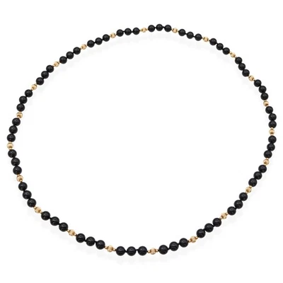 Collar de oro amarillo de 14k con cuentas de ónix negro Foto 1 de 3