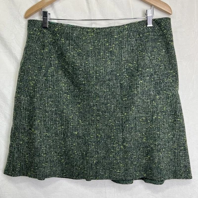 Minifalda Elie Tahari para mujer 12 mezcla de lana verde tweed totalmente forrada con volantes coqueta Foto 1 de 4