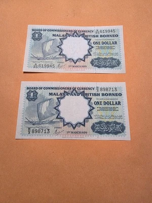 2 billetes de malaya y borneo, nivel XF/AU, PMG 53-55 Foto 1 de 2