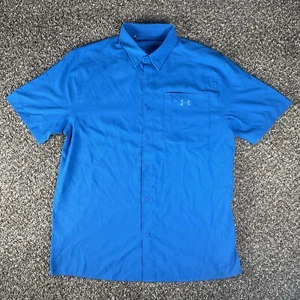 Under Armour Shirt Mens Large Blue Shirt Sleeve Button ISO Chill Vented 1369306 - Picture 1 of 6