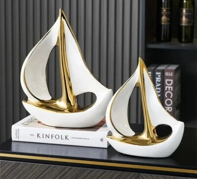 Ceramic Luxury Sailboat Sculpture - Image 1 of 4