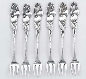 Rare Tiffany And Co. antique sterling silver cherry cocktail forks set of 6 