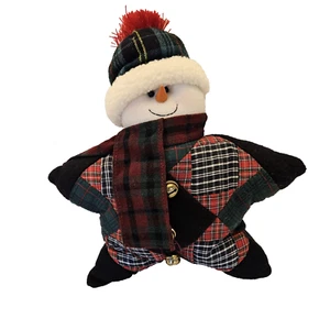 Christmas Snowman Star Shaped Quilted Appliqué Jingle Bells Hearth Hanger - Picture 1 of 5
