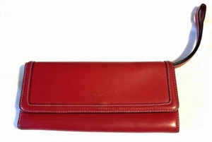 LODIS Cherry Red Leather Full Size Wallet Wristlet W/Strap Zip Change Lined - Picture 1 of 15