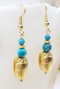 Egyptian Scarab & Turquoise Earrings ~ Museum Store Collection - Picture 1 of 4