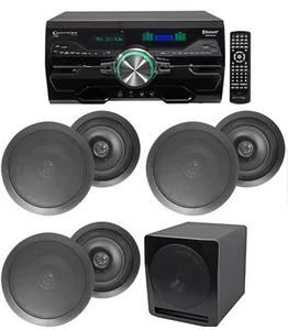 4000w Home Theater DVD Receiver w/Bluetooth/USB+5) Black 8" Ceiling Speakers+Sub - Picture 1 of 10