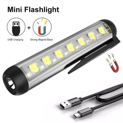 Pen Light Mini LED Magnetic Rechargeable Work Light Flashlights Pocket Light US - Image 1 of 4