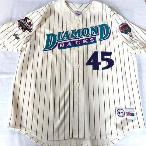 Vtg CURT SCHILLING Arizona Diamondbacks 2001 WORLD SERIES Majestic Throwback 2XL Cover