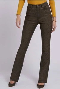 GUESS Snake Print High Rise Boot Cut pop 70’s Coated Pants/Jeans Green Sz 30 NWT - Picture 1 of 11