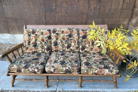 Vintage Ethan Allen Maple Sofa with Upholstered Cushions Cover