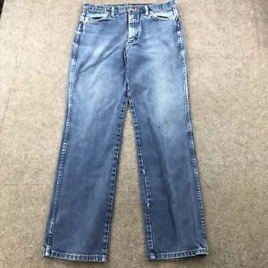 Vintage Wrangler Jeans Mens 34x32 Slim Straight Blue Wash Denim 936 Distressed - Picture 1 of 9