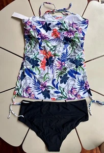 NWT WALKONBEACH Floral Halter TANKINI Swim Bathing Suit Set Women’s XL - Picture 1 of 6