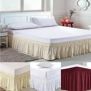 Luxury Bed Skirt Pleated Bedding Bedspread Elastic Fitted Valance  15" Drop - Picture 1 of 21