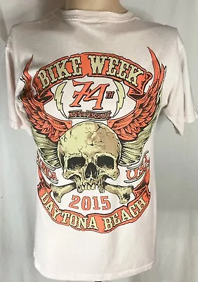 NEW BIKE WEEK DAYTONA BEACH 2015 74TH WOMANS PINK SHIRT SIZE MEDIUM MOTORCYCLE - Image 1 of 2
