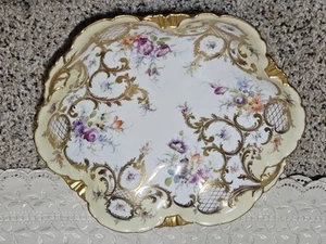 ANTIQUE DRESDEN FLORAL GOLD GILDED BOWL 9.5- 1.75 GERMANY 2422/1584 - Picture 1 of 8