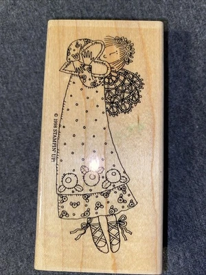 Sello de goma vintage montado en madera de ángel Foto 1 de 4