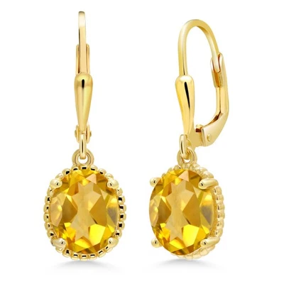 18K Yellow Gold Plated Silver Citrine Leverback Dangle Earrings For Women (3.00 - Image 1 of 4