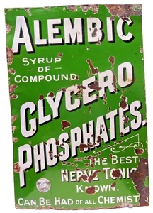 Vintage Alembic Glycerophosphates Porcelain Enamel Sign Nerve Tonic 27x18 Englan - Picture 1 of 5