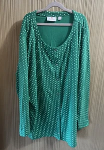 Quacker Factory Womens Green Polka Dot Button Front Cardigan Size 3X Rhinestones - Picture 1 of 6