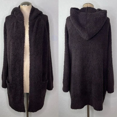 Lou & Grey  Boucle Brown Hooded cardigan mid-length size M cozy, loungewear - Imagem 1 de 4